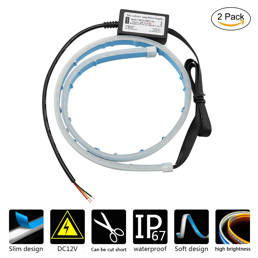 

2pc 60cm Car Styling Flexible Soft Tricolor LED Daytime Running Light DRL FOR Golf Caddy Passat Polo Flowing Amber Turn Signal