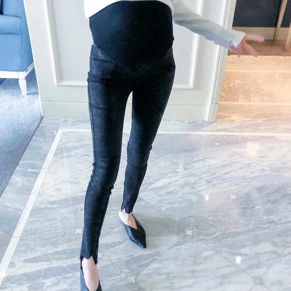 

Pregnant women's stomach lift pants new fashion jeans wild black feet pants