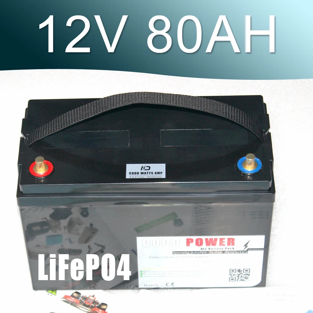 Аккумулятор lifepo4 12 в 80 ач с зарядным устройством bms инвертор RV для лодки солнечный