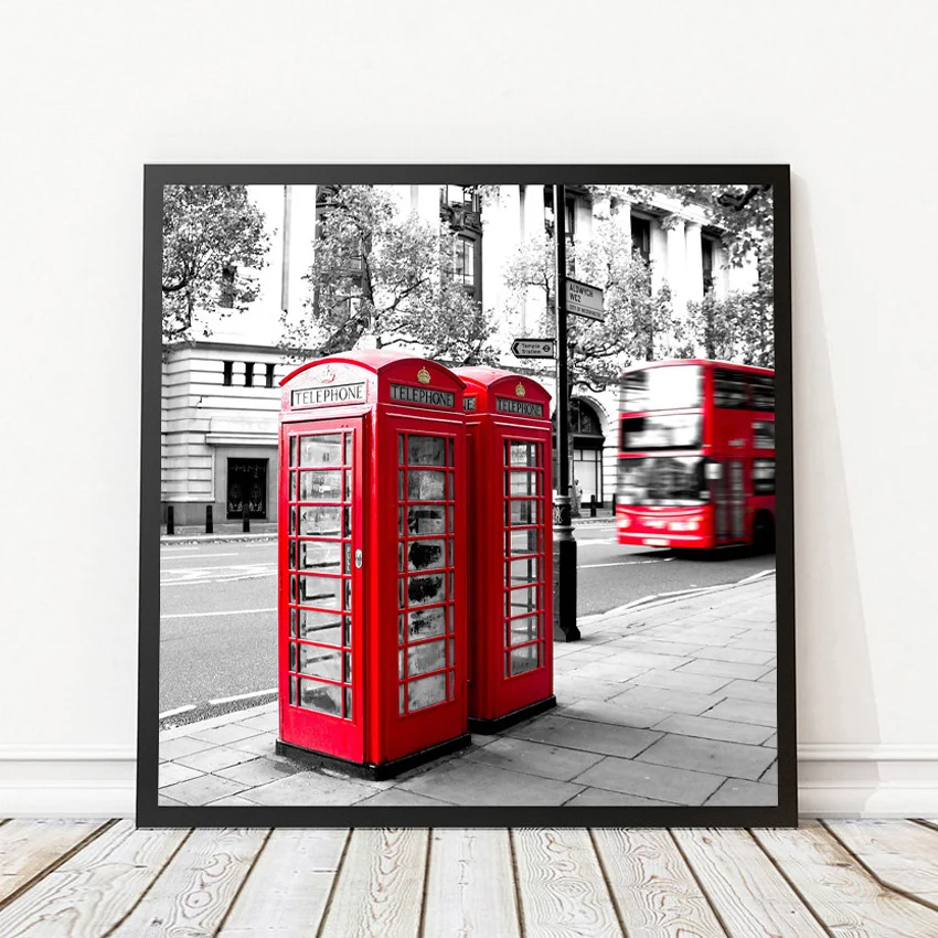 

London red telephone booth Pictures Canvas art Painting on the Wall vintage home decortion for Living Room Frame not include