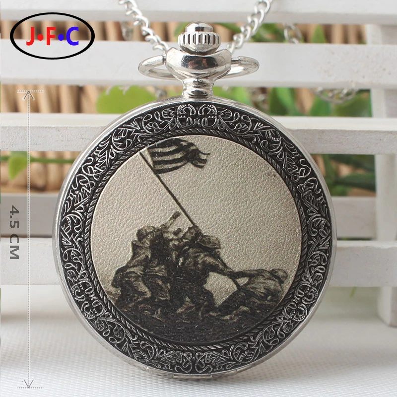 

The bloody battle of Iwo Jima" quartz pocket watch and  chain table retro fashion quartz watch cover students tide DS258