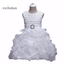 Ruthshen/горячая мода красный/розовый/фиолетовый/синий/шампань оборки для детей ясельного возраста день рождения платья многоярусные бусины Цветок для девочек