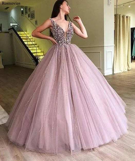 Бальные платья с бисером Quinceanera 2020 бальные глубоким v образным вырезом и открытой