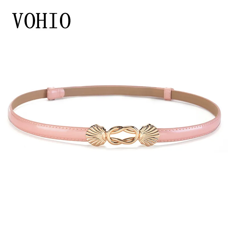 

VOHIO Genuine leather Female Belts shell hook Patent female Waist belt pink dress accessorize correas para hombre womens belts