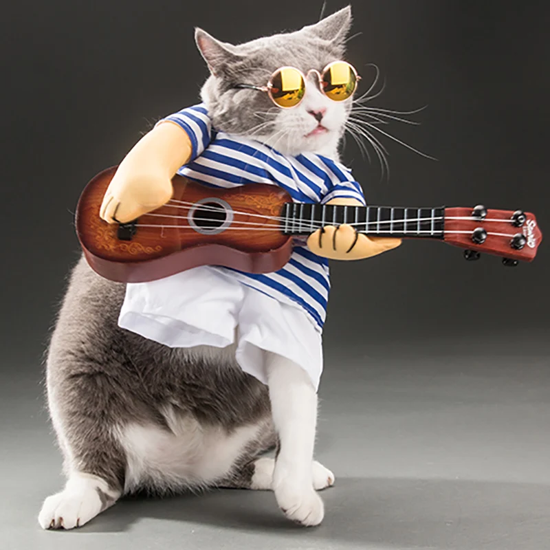 Funny Pet Guitar Player Cosplay Dog Cat Costume Guitarist Dressing Up Party Xmas New Year Clothes for Dog Cats Costume for a cat Funny Pet Guitar Player Cosplay Dog Cat Costume Guitarist Dressing Up Party Xmas New Year Clothes for Dog Cats Costume for a cat