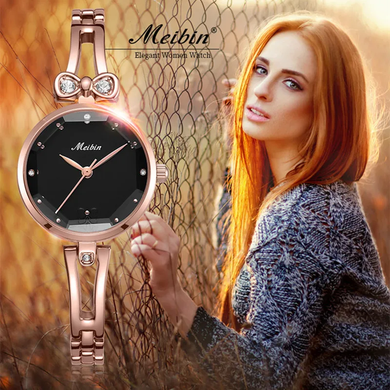 

2020 MEIBIN Fashion Rose Gold Women Watches Luxury Rhinestone Women Bracelet Watches Ladies Watch Clock reloj mujer montre femme