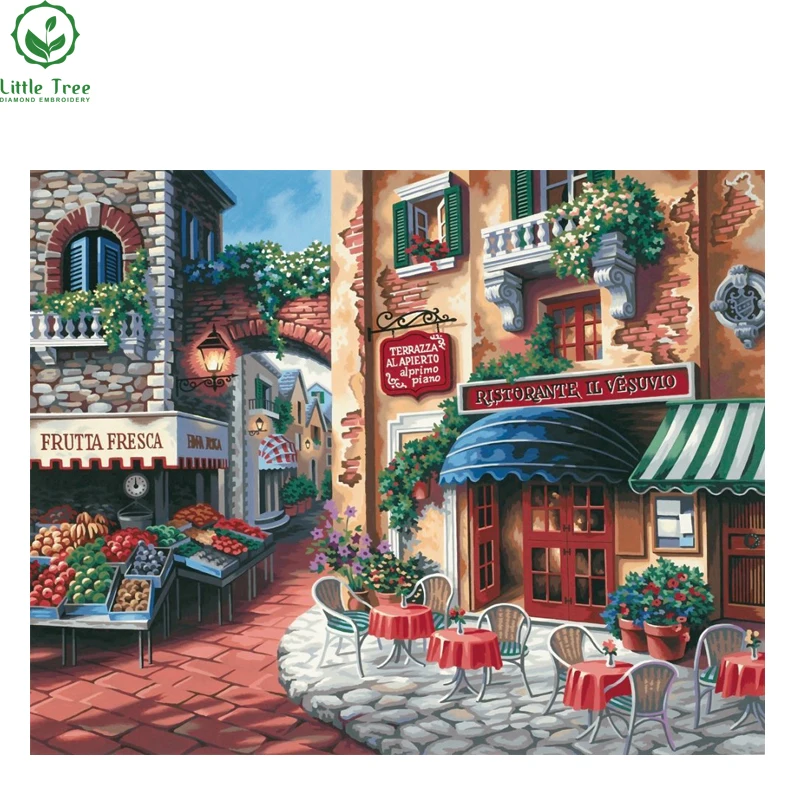 

Little Tree Europen Style Diamond painting Town Street Needlework Diy sewing rhinestones Gift Handmade Cross Stitch Home Decor