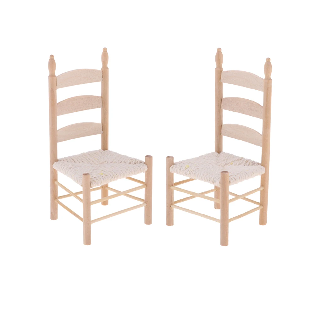 2pcs 1:12 Vintage Style Wood Chair Cute Doll House Furniture Miniature Model for Dollhouses Craft Displays Scenes