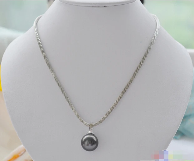 

P3860 17" 16mm black round SOUTH SEA SHELL PEARL NECKLACE PENDANT @^Noble style Natural Fine jewe FREE SHIPPING