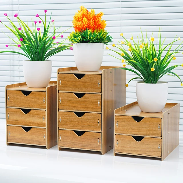 Wood Office Desktop Small Drawer Storage Box Multi layer ...