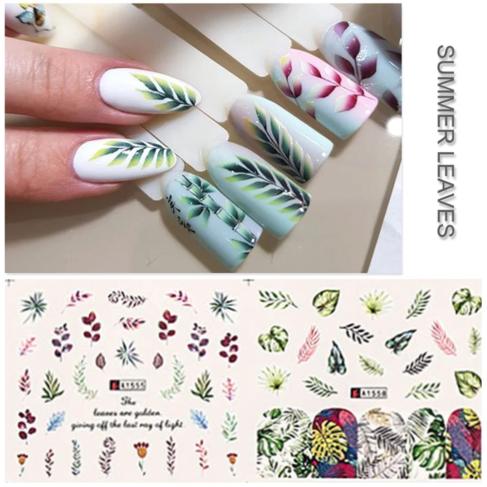 

12 Design Water Transfer Nail Decal Set 2019 Summer Colorful Leaf Nail Art Stickers Decorations Beauty Tattoos Tips Manicure