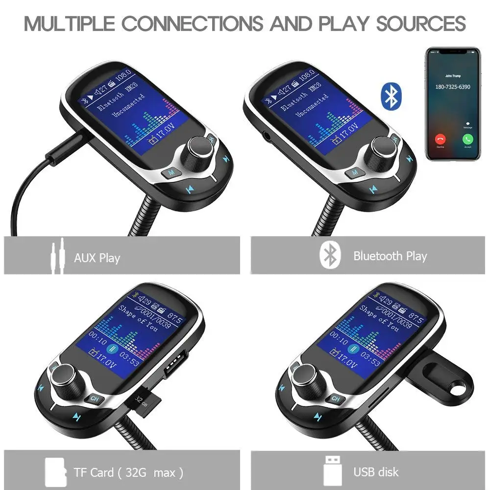 ALLSOME Bluetooth FM передатчик автомобильный MP3 плеер с 1 8 "ЖК дисплеем беспроводной