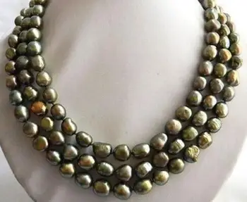 

3strands 18'' 8-9mm Green Baroque Freshwater Pearl Necklace