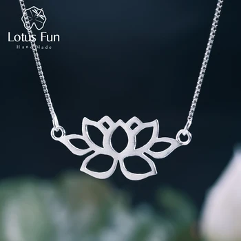 Lotus Fun Real 925 Sterling Silver Handmade Fine Jewelry Hollow Out Lotus Necklace with Pendant Acessorios for Women Collier
