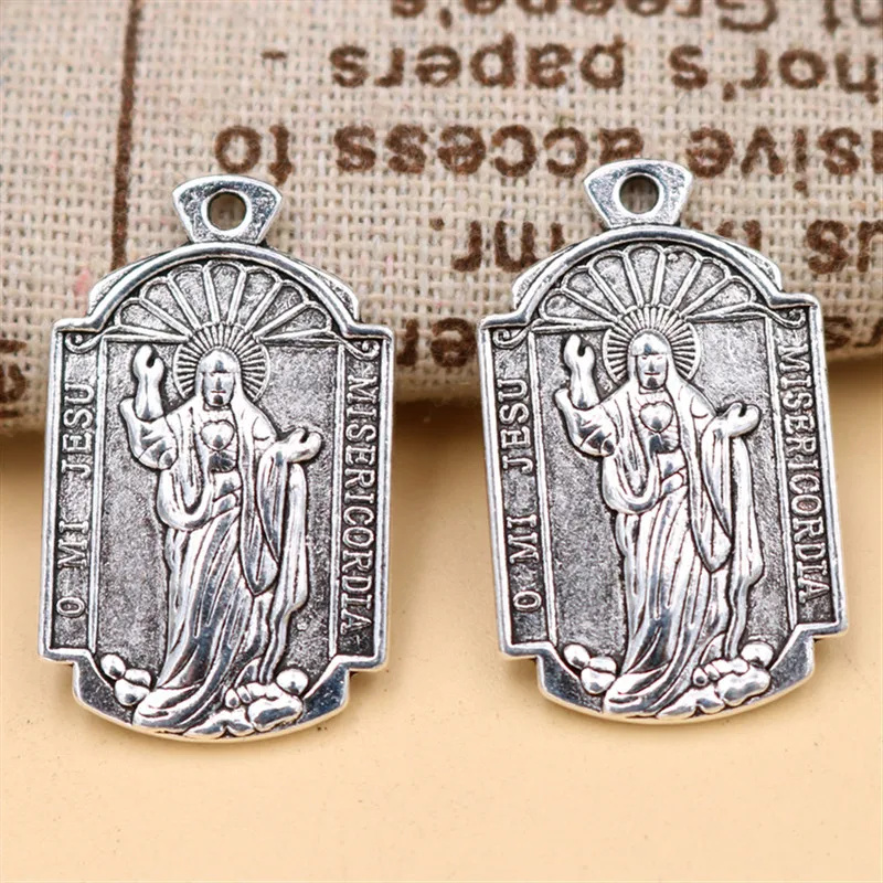 6 шт. античные серебряные амулеты с изображением Иисуса, амулеты Девы Марии, христианские амулеты, памятные Амулеты с медалью, ювелирные изделия 30*18 мм