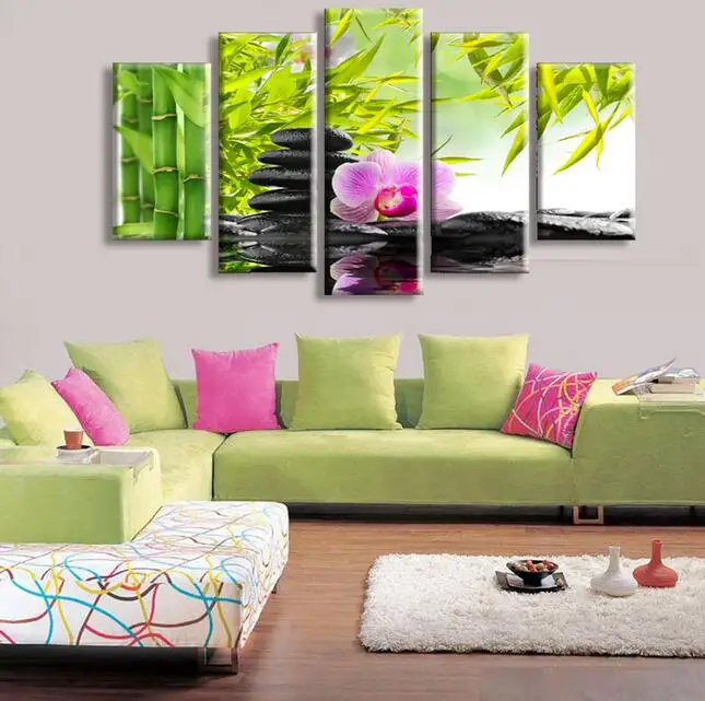 5 P Wall Art Botanical Green Feng Shui Orchid Oil Painting On Canvas