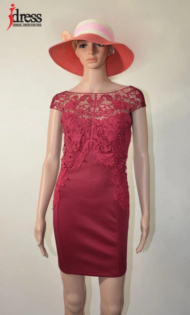 IDress Plus Size S-XXL 2016 New Red Blue Embroidery Lace Patchwork Bodycon Bandage Dress Sexy Sleeveless Knee Length Club Party Dress (6)