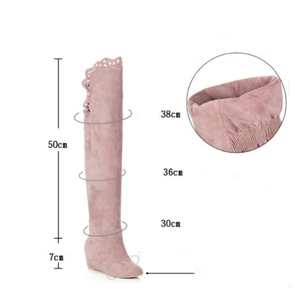 Облегающие сапоги из искусственной замши; пикантные женские зимние сапоги выше колена; милые высокие сапоги до бедра для девочек; сезон осень-зима; обувь с цветочным кружевом