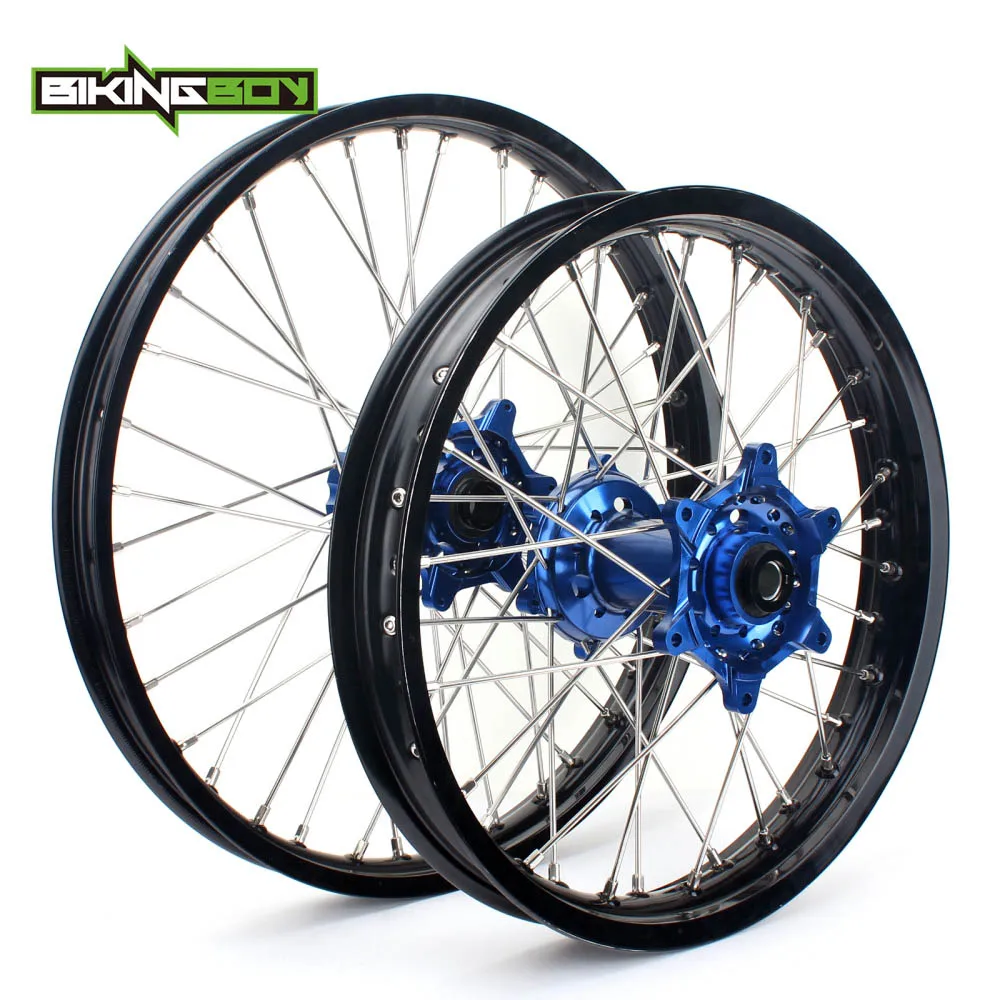 BIKINGBOY MX Offroad Мотокросс 2" 19" полный набор спереди и сзади обод колеса концентратора 36 спиц с мост рукавом для KTM 350 EXC-F 16 - Цвет: Blue