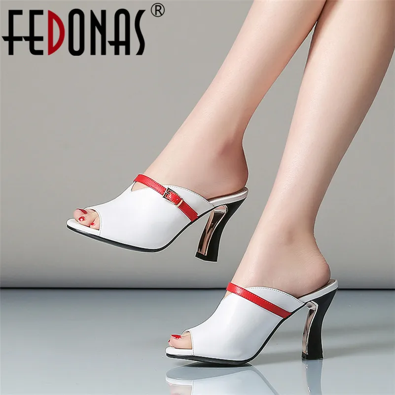 

FEDONAS Classic Rome Peep Toe Thin Heels Women Sandals Slip On High Heels Elegant Sexy Genuine Leather Party Casual Shoes Woman