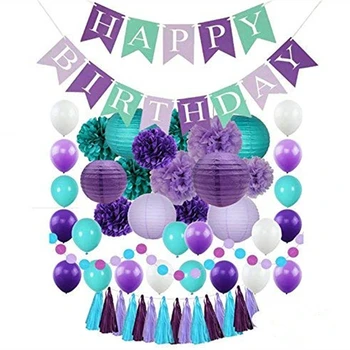 

Mermaid Theme Party Set Happy Birthday Decoration Bunting Banner Paper Lantern 12inch Latex Balloon for Baby Shower 1st Birthday