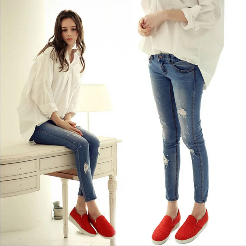 

Aliexpress hot style Sexy Haroun Ms jeans Hole pencil jeans stretch jeans women bound feet nine minutes of pants