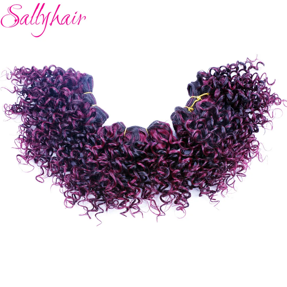 Sallyhair Ombre Color Afro Kinky Curly Crochet Hair Weave Mixed Black Burgundy Synthetic Hair Extensions 3pclot Hair Weavings  (2)