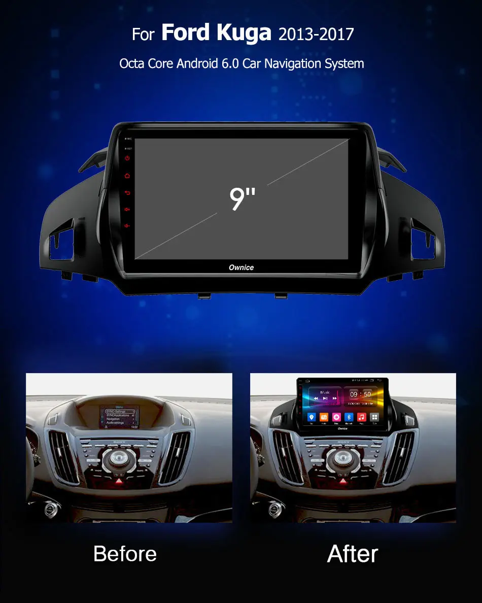 Sale Ownice K1 K2 K3 Android 9.0 Eight 8 Core Car radio player GPS navi dvd for Ford Kuga 2013-2017 2GB RAM Support 4G SIM Card 1