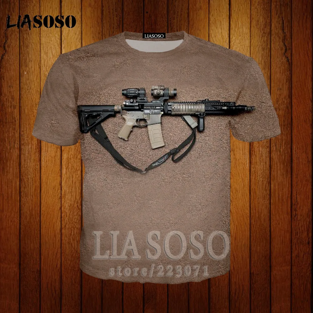 pistol M 6XLsubmachine gun MensT Shirt Slim Fit T Shirts Gun Printed