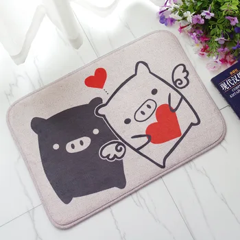 

Pig Couple Flannel Mat Home Entrance Door Mat Water-absorbing Non-slip Bathroom Doormat Decorative Floor Mat