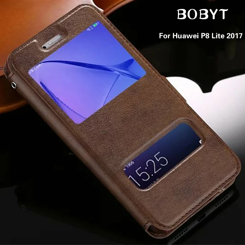 

High Quality Hot Flip Ultrathin View Window Leather Case For Huawei P8 Lite 2017 Luxury Phone Cover