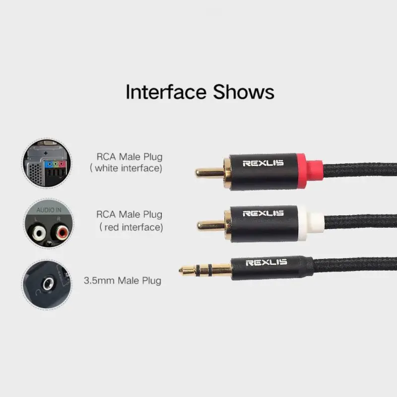 3 5mm Stereo Jack to 2RCA Audio Splitter Cable Adapter Converter for Micphone Amplifiers Headphone 1 8 m