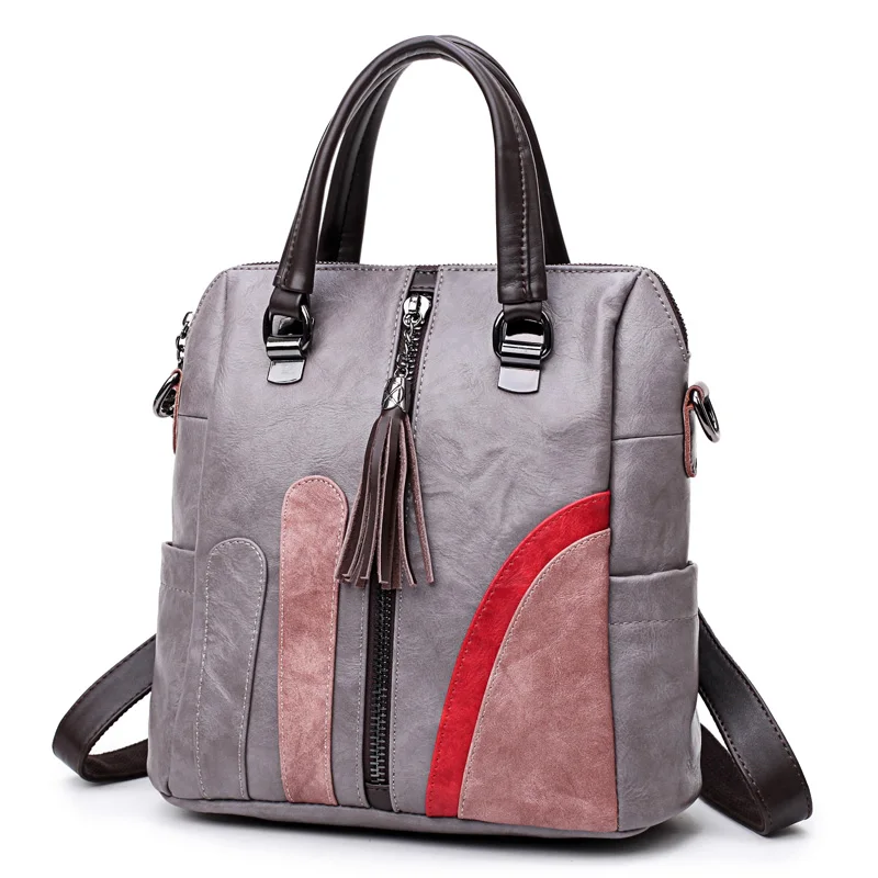 Модный женский рюкзак с кисточками, брендовый кожаный рюкзак, Женский Большой Вместительный рюкзак, школьная сумка, дизайнерские сумки на плечо для женщин - Цвет: Gray