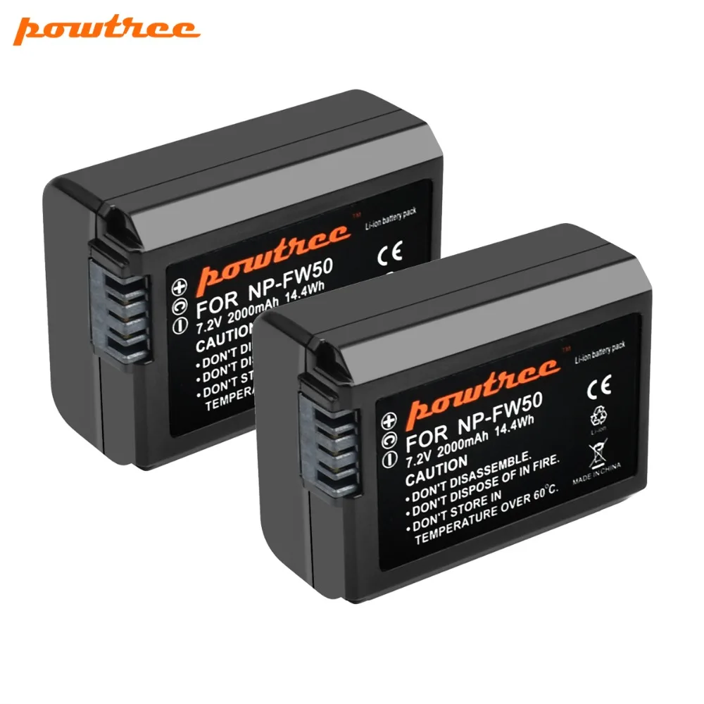 Powtree для Sony 2 шт. 7 в 2000 мА · ч фонарь NPFW50 NP FW50 аккумулятор цифровой камеры фонарик |