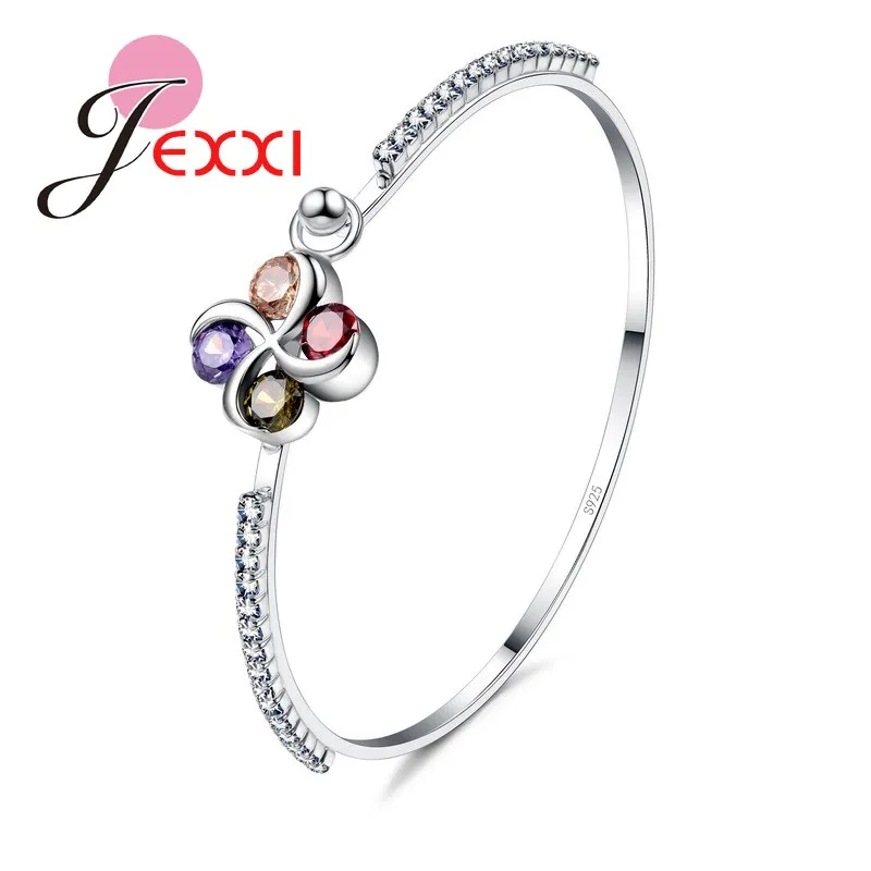 

Fashion Bracelet Bangle Jewellery Flower CZ Thin Women 925 Sterling Silver SilverBangles Bands Free Shipping