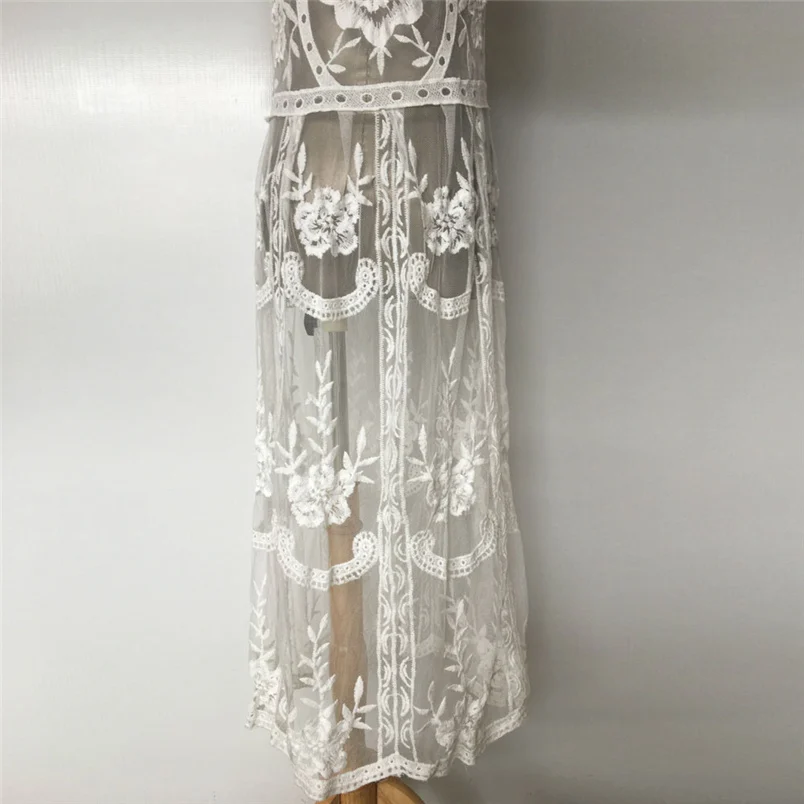2018 New Women Sexy Off Shoulder Floral Lace Hollow Bikini Cover Up Slash Neck Swimwear Casual Beach Dress Wholesale F#L18 (6)