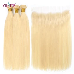 YILITE Remy Hair Blonde Color Hair Wefts 3 Bundle with 13*4 Ear to Ear Lace Frontal Closure Brazilian Human Hair Blonde 613 Hair YILITE Remy Hair Blonde Color Hair Wefts 3 Bundle with 13*4 Ear to Ear Lace Frontal Closure Brazilian Human Hair Blonde 613 Hair
