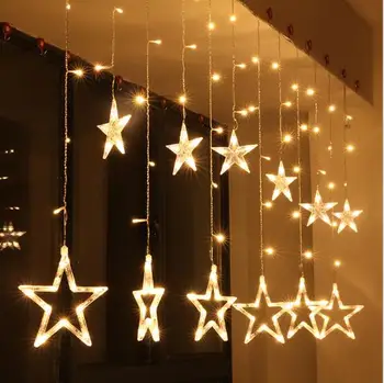 

Christmas Lights Romantic Fairy Star LED Curtain String Lighting For Holiday Wedding Garland Party Decoration AC 220V EU Plug