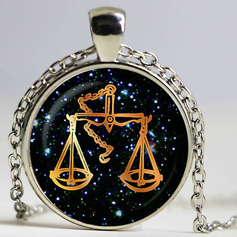 Libra black Glass Zodiac pendant, Libra necklace charm, Libra jewelry