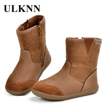 

ULKNN Children Snow Boots Kids Genuine Leather Girls Winter Kids Boys Boots With Zipper Children Shoes For Boys Spring Autumn