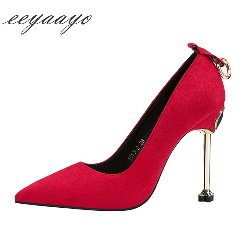 

2019 New Spring/Autumn Women Pumps High Thin Heels Pointed Toe Slip-On Shallow Sexy Bridal Wedding Women Shoes Red High Heels
