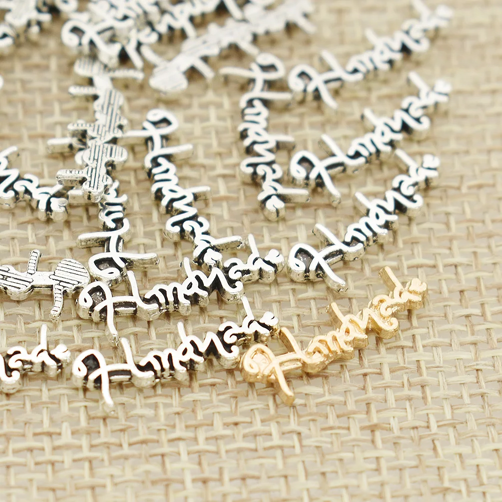 

100pcs Silver Gold Color English Letters Handmade Metal Labels For Garment Bags Shoes DIY Craft Home Decor Tags Accessories