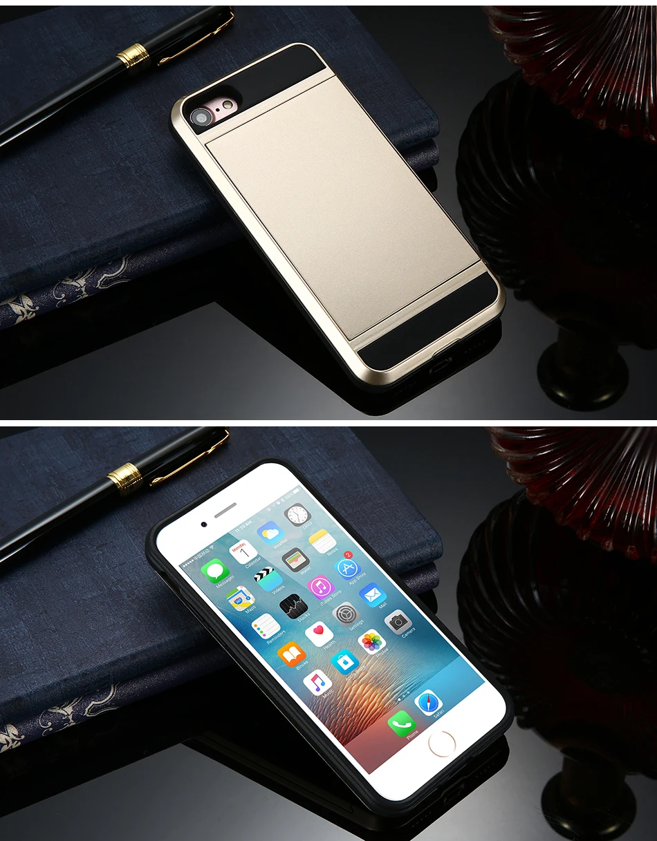 MR.YI Armor Case For iPhone 7 6 6S Plus 5 5S SE 5C Back Cover Slide Hidden Card Holder Phone Case For iPhone 5 6 6S 7 Plus Cover (19)