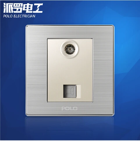 

Wholesale POLO Luxury Wall Socket Panel, Computer+Tv Outlet, Champagne/Black, Electric Socket, 10A, 110~250V, 86*86mm
