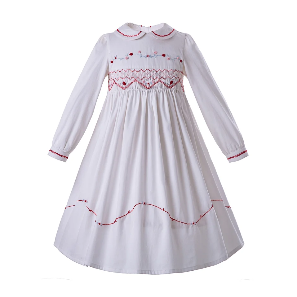 Pettigirl белые дымчатые платья для девочек кукольный воротник вышивка ручной работы