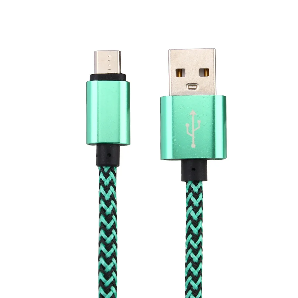  Multicolor Nylon Braided Fabric Micro USB Cable Data Sync Charging Cord Charger Cable For Android mobile phone 