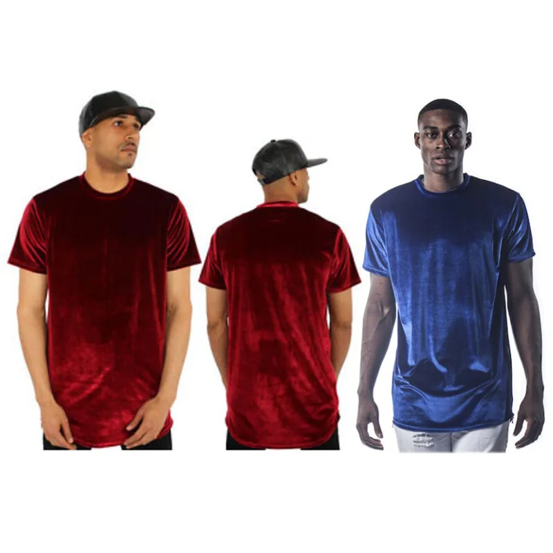 Kanye West уличная Мужская бархатная футболка негабаритная боковая футболка на молнии дуговой подол красные/синие/черные бархатные футболки с коротким рукавом хип-хоп