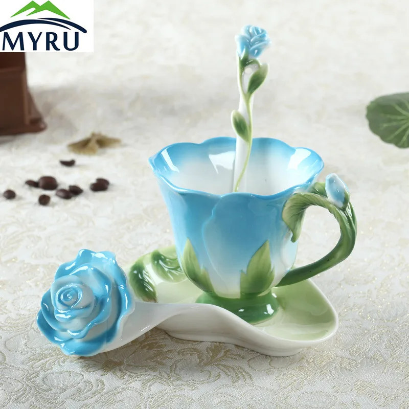 us 25 29 yaratici renk emaye porselen kahve fincani tabagi kasik seti guller ince porselen fincan icin yaratici hediye arkadas dugun gift wow cup