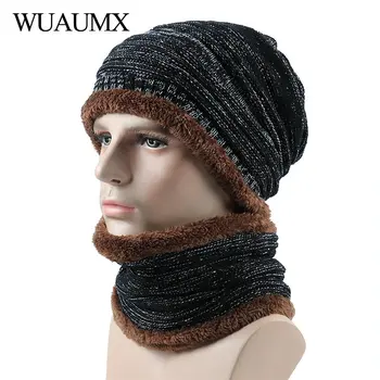 

Wuaumx Winter Beanie Hats For Men Women Lining With Velvet Neck Warmer Scarf Skullies Beanies Soft Knitting Hat Baggy bonnet Cap