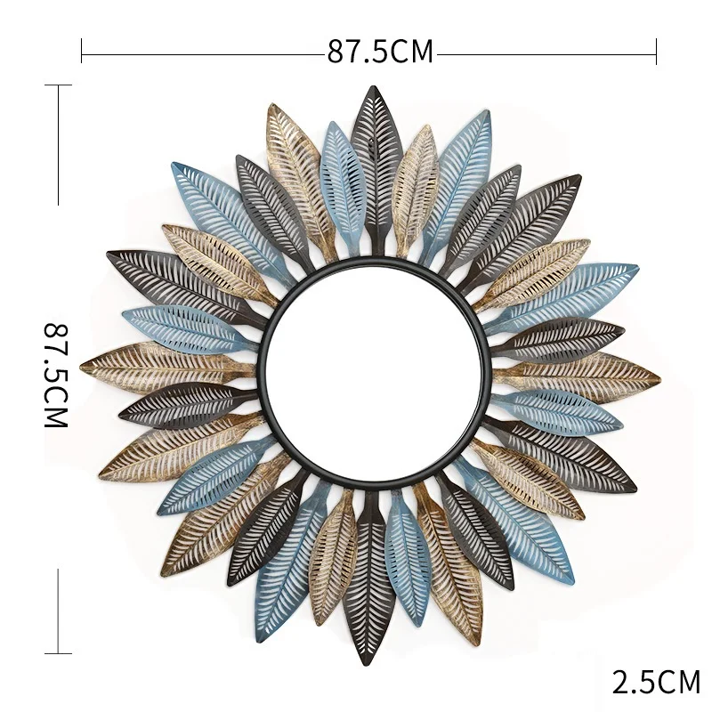 French Wrought Iron Sun Flower Leaf Wall Hanging Decorative Mirror Wall Crafts Decoration Home Livingroom Background Mural R2122